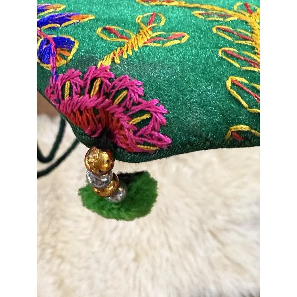 Artisan Boho Colorful Embroidered Silk Felted Floral Paisley Tote Shopping Bag